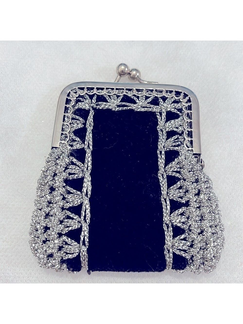 Black Velvet w/ Silver Crochet Coin Purse Vintage